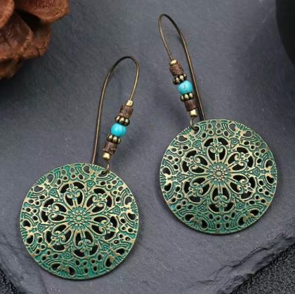Antiqued green filigree earrings